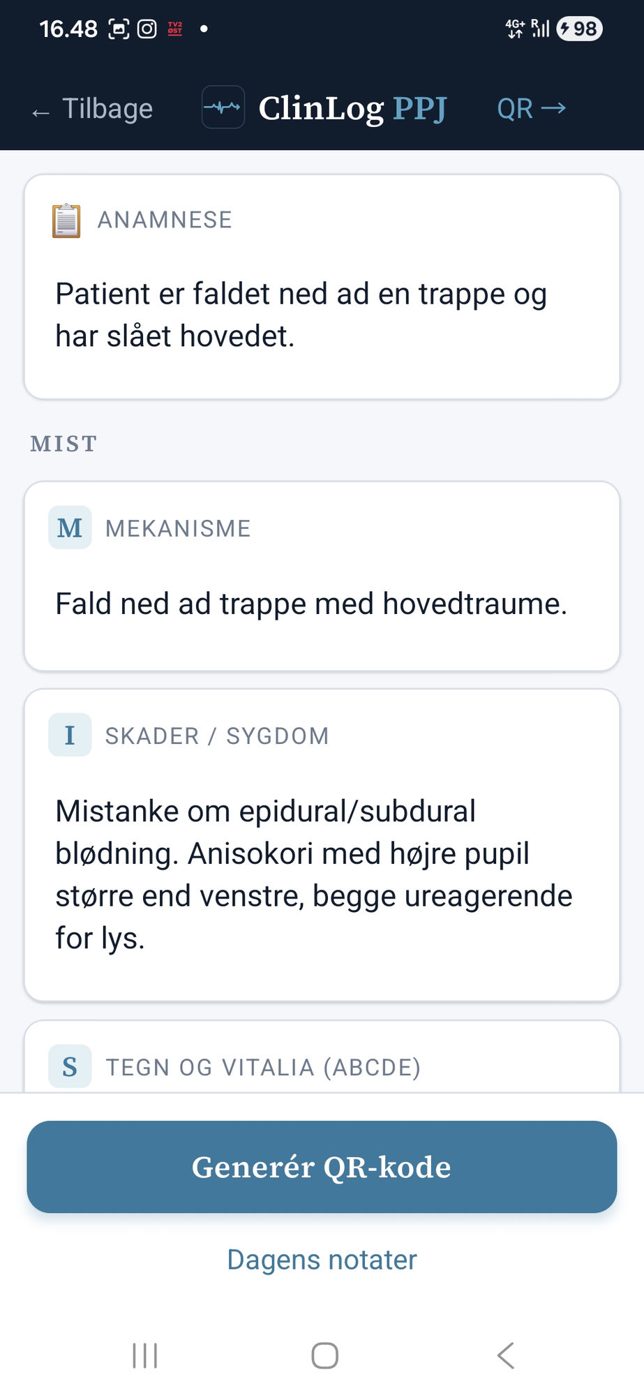 ClinLog Acute structured MIST/ABCDE note